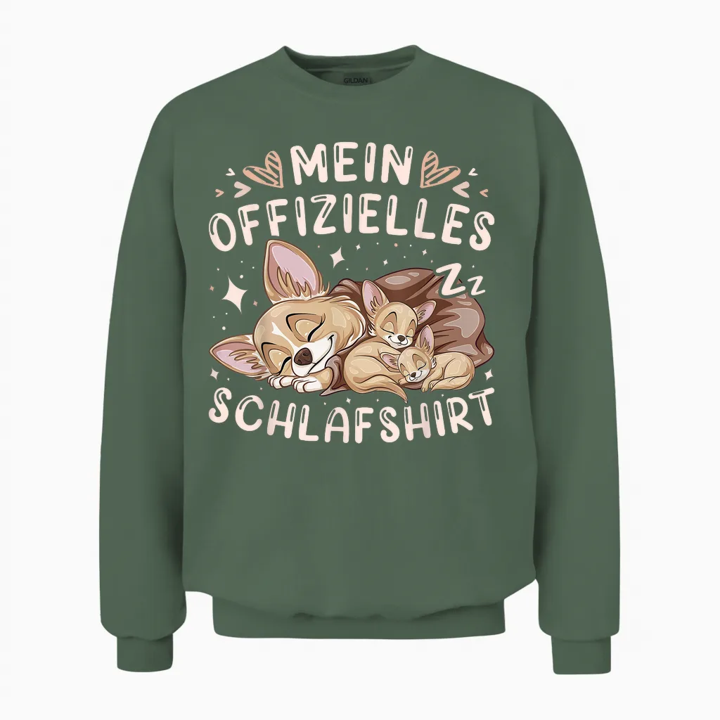 Mein Offizielles Schlafshirt, Chihuahua Hund Mit 2 Welpen Unisex Sweatshirt in Military Green