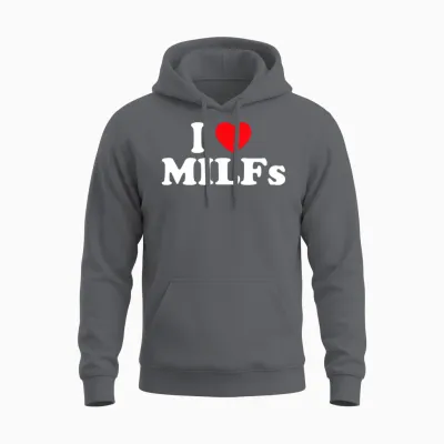 Funny I Love Milfs I Heart Milfs Pullover Unisex Hoodie - Charcoal