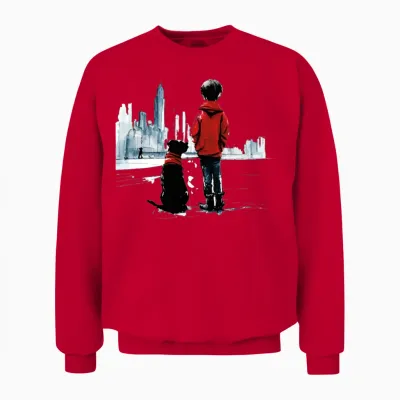 Boy and Dog Unisex Sweatshirt - Red