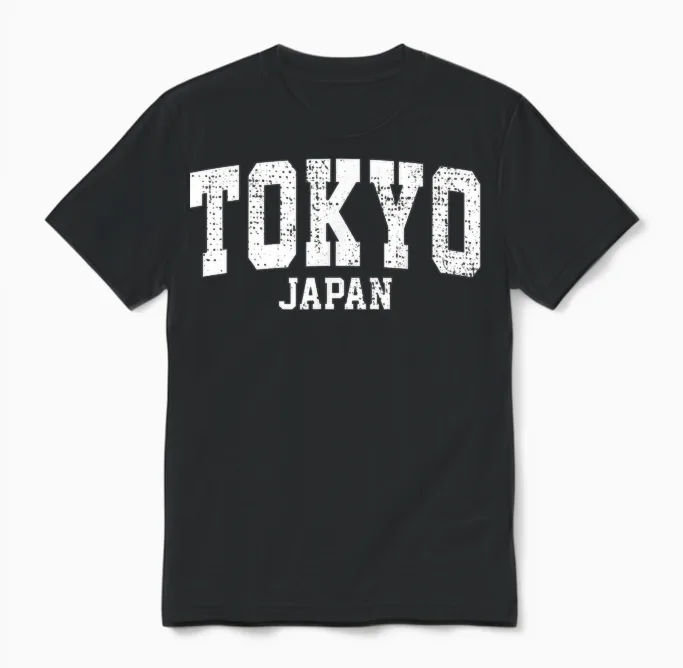 Tokyo City Retro College University Japanese Style Tokyo T-Shirt, Black, S Unisex T-Shirt in Black