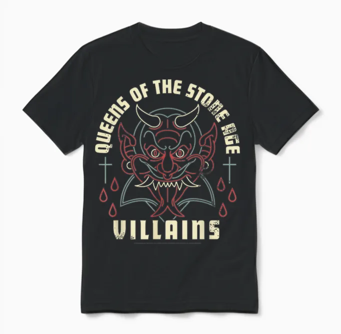 Offizielles Queens of the Stone Age Villains Album Rock Band Unisex T-Shirt in Black