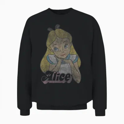 Disney Alice in Wonderland Alice Bubble Text T-Shirt, Blue, S Unisex Sweatshirt - Black