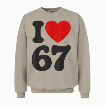 Funny 67 Meme - Classic I Love Six Seven Unisex Sweatshirt - Sand