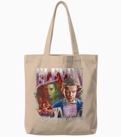 Stranger Things Eleven Homage Tote Bags - Natural