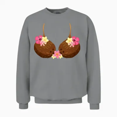 Funny Coconut Bra with Hawaiian Tropical Flowers Unisex Sweatshirt - Sport Grey