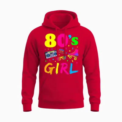 80s Party Theme Party Outfit Costume Vintage Retro T-Shirt, Black Unisex Hoodie - Red