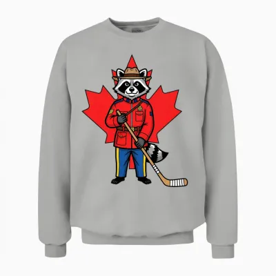 Canadian Raton Laveur Mountie Hockey Maple Leaf Canada T-Shirt Haut De Gamme Unisex Sweatshirt - Ash