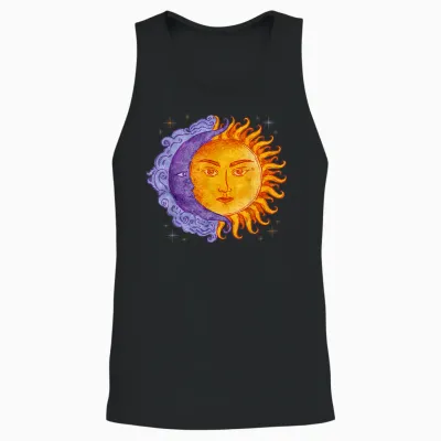 Celestial Bodies Halbmond Sonne Tarot Vintage Unisex Tank Top - Black