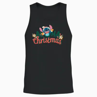 Amazon Essentials Men's Stitch Smiling Aloha Christmas T-Shirt, Black Graphic Print, Small Unisex Tank Top - Black