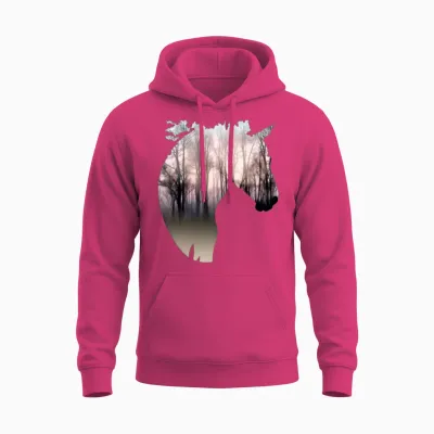 Horse and Forest Double Exposure Equestrian Horse Unisex Hoodie - Heliconia