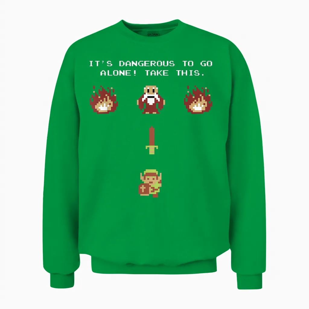 Nintendo Zelda Classic Nes Epic Intro Take This! Short Sleeve Unisex Sweatshirt in Irish Green