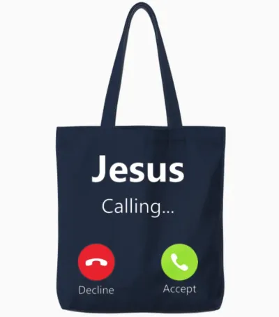 Jesus Calling Incoming Phone Call for Christian Tote Bags - Navy