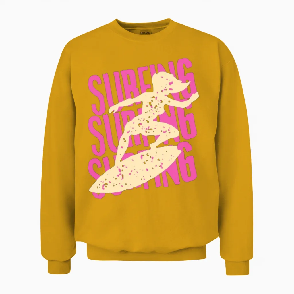 Retro Surfing Streetwear Style Unisex Sweatshirt - Gold