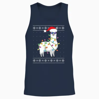 Alpaca Christmas Tree Funny Ugly Christmas Unisex Tank Top - Navy
