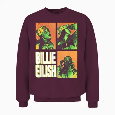 Official Billie Eilish Hit Me Hard and Soft Photo Squares Unisex Sweatshirt - Maroon