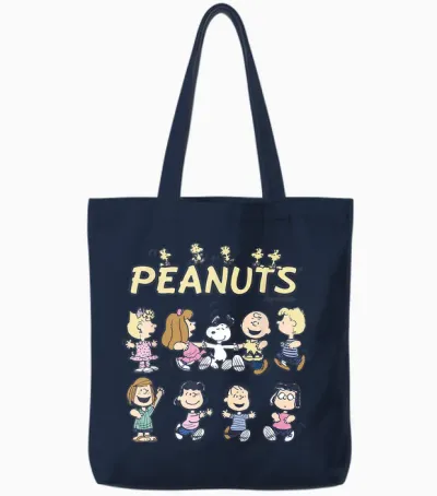Peanuts Snoopy and Friends Dancing,short Sleeve Tote Bags - Navy