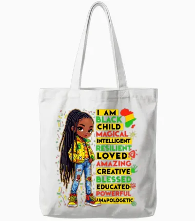 I Am Black Child History Month African American Kids Girls Tote Bags - White