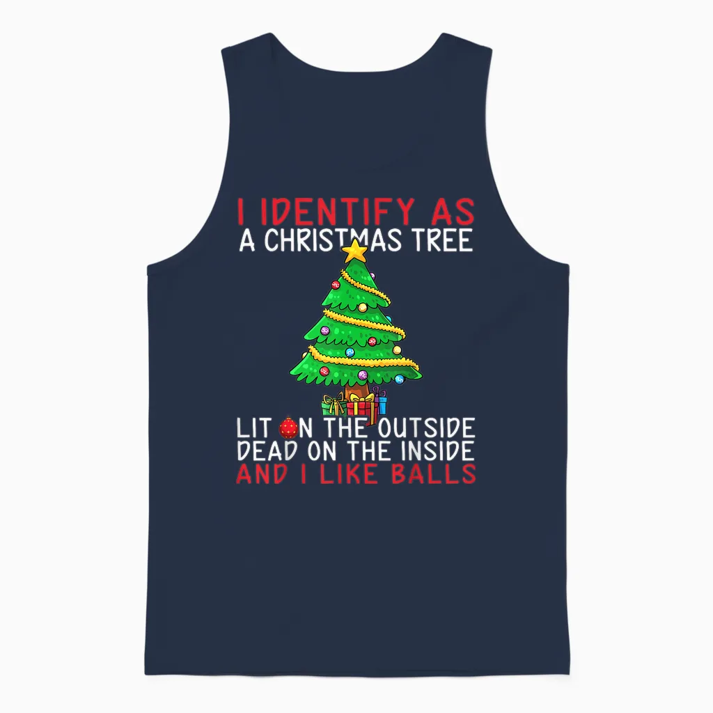 I Identify as a Christmas Tree Lit on the Outside the Inside Unisex Tank Top in Navy
