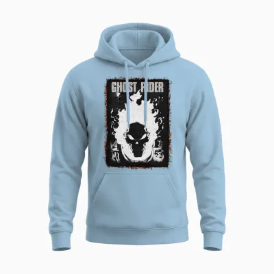 Poster Marvel Ghost Rider Dark Distressed Manche Longue Unisex Hoodie - Light Blue