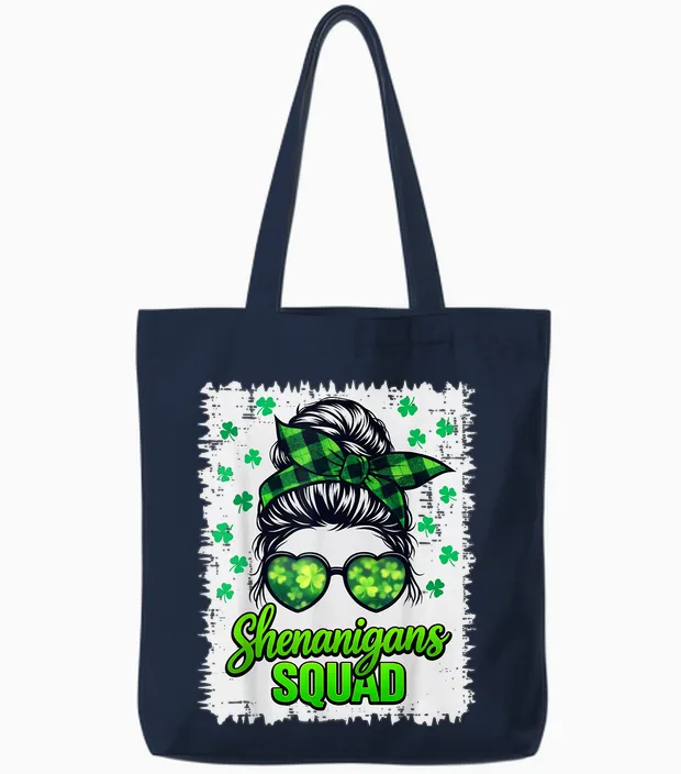 Shenanigans Squad St Patricks Day Women Girl St Patricks Day Tote Bags in Navy