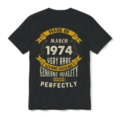 March 1974 Vintage Birthday Present Unisex T-Shirt - Black