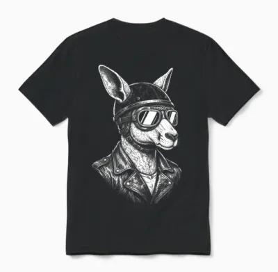 Animal Retro Biker Kangourou Moto Rider Unisex T-Shirt - Black