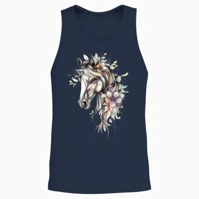 Tête De Cheval Et Fleurs - Chevaux Unisex Tank Top - Navy