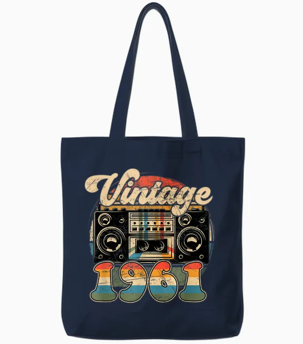 Original 1961 Vintage Anniversaire 65 Ans Pour Hommes Femmes Tote Bags in Navy