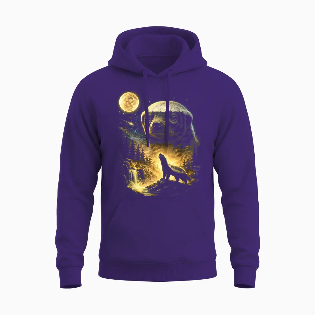 Honey Badger Howling to the Moon Meme Funny 90's Honey Badger Unisex Hoodie in Purple