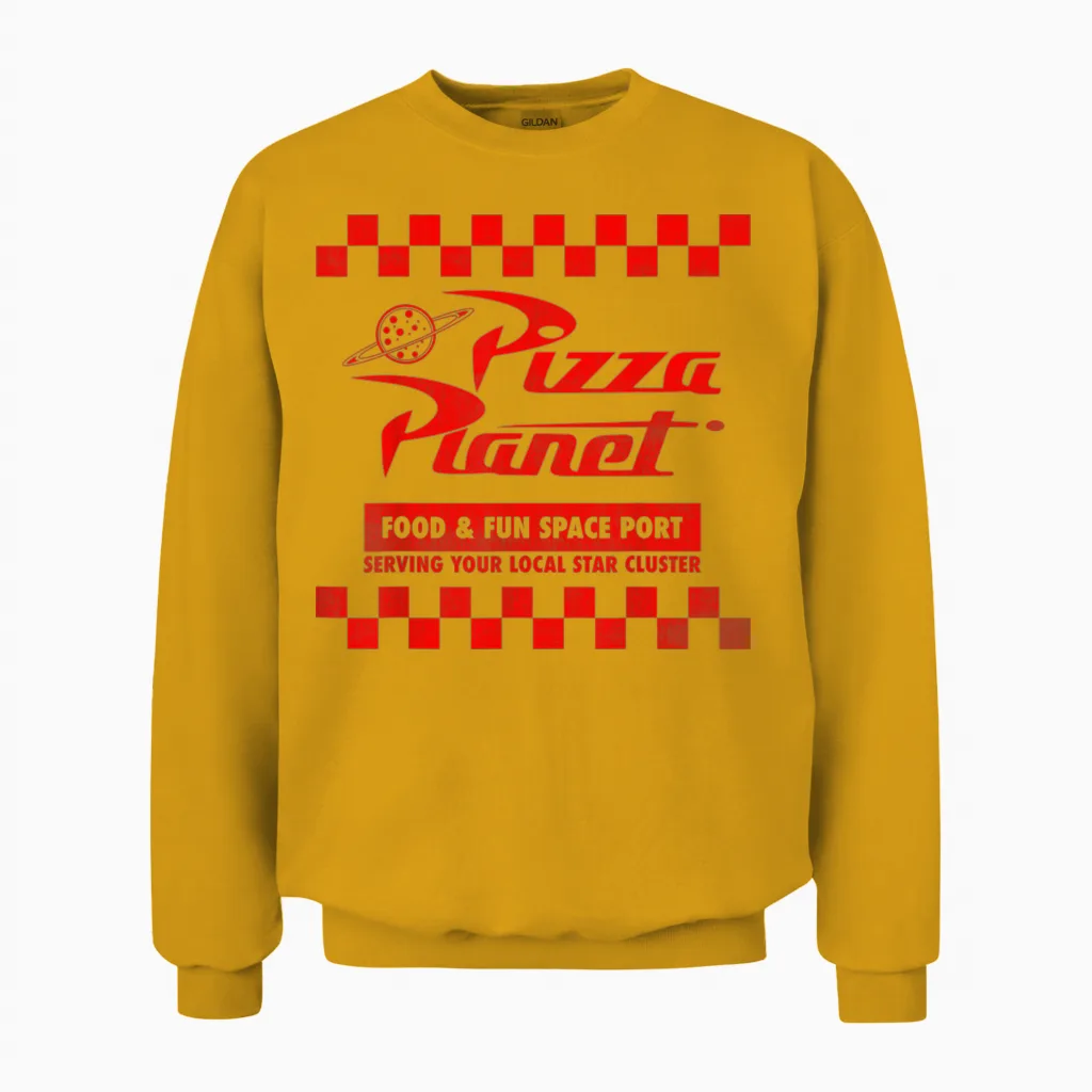 Disney Pixar Toy Story Pizza Planet Checkered Logo Unisex Sweatshirt in Gold