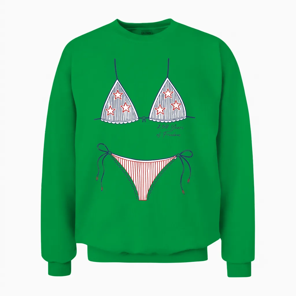 Bikini American Flag Cover-Up, 4th of July Usa Patriotic Unisex Sweatshirt in Irish Green