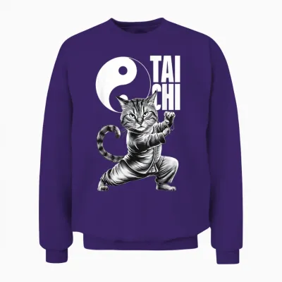 Kawaii-Katze Zeigt Tai Chi Kampfsport Yin & Yang Unisex Sweatshirt - Purple