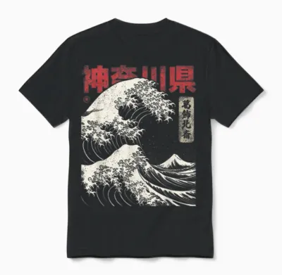 Hokusai Ukiyo-E Japan Honshu Japanese Wave Before Kanagawa T-Shirt, Black Unisex T-Shirt - Black