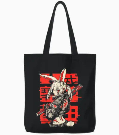 Anime Manga Cyberpunk Aesthetic Techwear Harajuku Bunny Girl T-Shirt, Black Tote Bags - Black