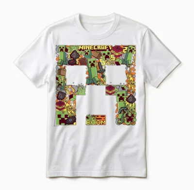 Minecraft Creeper Big Face Collage T-Shirt, Black Unisex T-Shirt - White