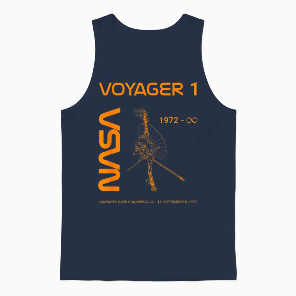 Nasa Voyager 1 Space Probe Launched September 5, 1977 T-Shirt, Black, S Unisex Tank Top in Navy