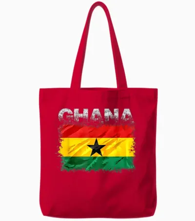 Ghana Flag T-Shirt, Black, S Tote Bags - Red