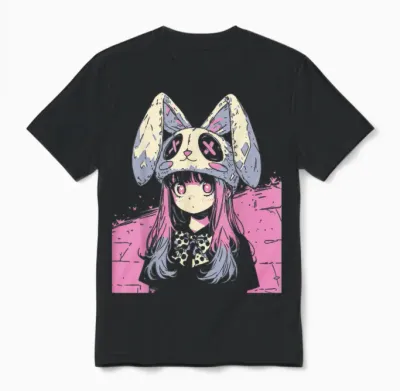 Horror Anime Manga Bunny Japan Japanese Creepy Kawaii Goth Unisex T-Shirt - Black