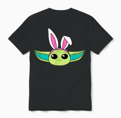 Amazon Essentials the Mandalorian Grogu Spring Easter Bunny Ears Unisex T-Shirt - Black