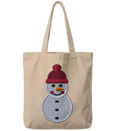 Snowman Embroidered Tote Bags - Natural