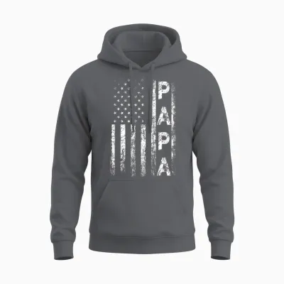 Papa Vintage American Flag Father's Day 4th of July Grandpa Unisex Hoodie - Charcoal