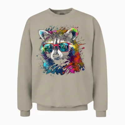 Waschbär Bunte Sonnenbrille - Tiermotiv Kunst Waschbär Unisex Sweatshirt - Sand