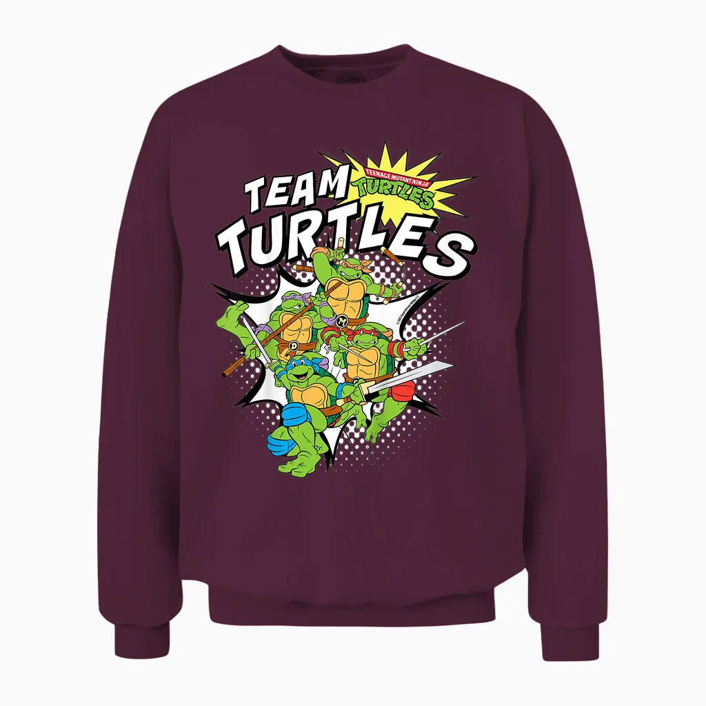 Children's Tmnt Team Turtles Leo Raph Donnie and Mikey Kids T-Shirt, Blue, 2 Unisex Sweatshirt in Maroon