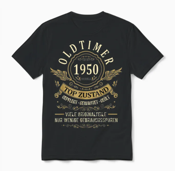 Birthday Year 1950 Birthday Construction Year Oldtimer Top Condition T-Shirt, Black Unisex T-Shirt in Black