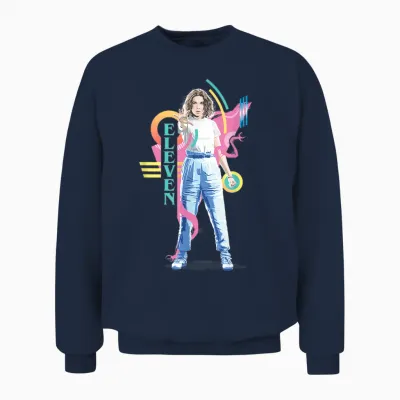 Stranger Things Vintage Retro Eleven Superpowered 80's Icon Unisex Sweatshirt - Navy