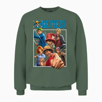 One Piece Group Box Unisex Sweatshirt - Military Green