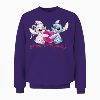 Lilo & Stitch Ohana Heart with Angel T-Shirt, Black Unisex Sweatshirt - Purple