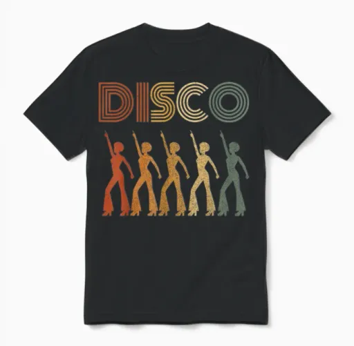Disco Vintage 70s Dance Party Retro Funky Gift Unisex T-Shirt in Black