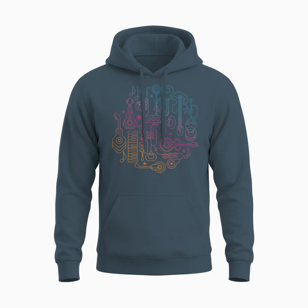Colorful Music Instruments Lovers Gift Unisex Hoodie in Dark Heather