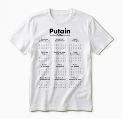 Putain 2026 – Calendrier Humour Jeux De Mots Unisex T-Shirt - White